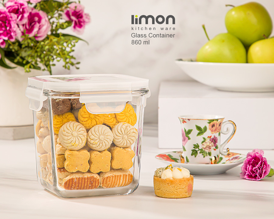 ظرف شیشه ای مربع دربدار 860 میلی لیتر — تصویر ۳