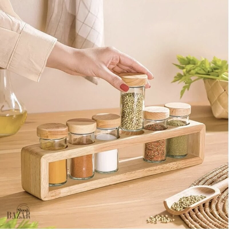ست جا ادویه 6 پارچه لیمون مدل چوبی کد TP2306 به همراه استند — تصویر ۳