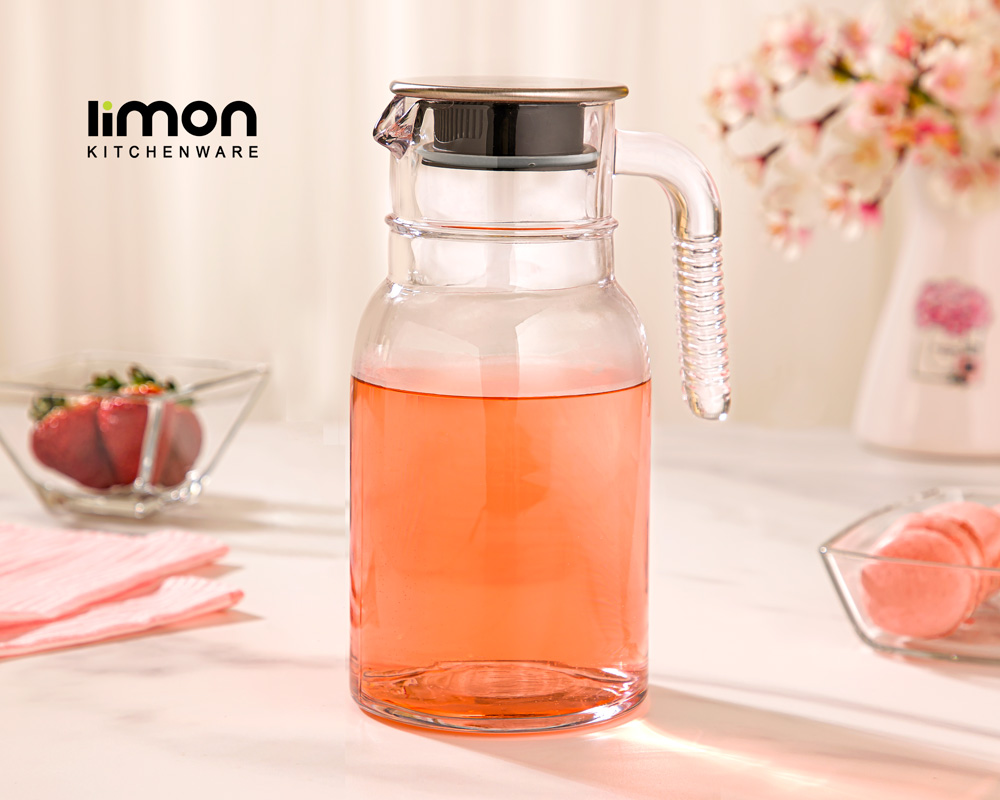 پارچ شیشه ای 1 لیتر درب استیل