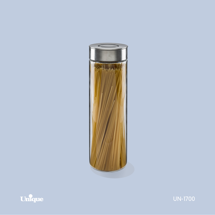 بانکه پیرکس درب استیل یونیک کد UN-1700 (درب پمپی وکیومی - ارتفاع 30cm -ماکارانی)