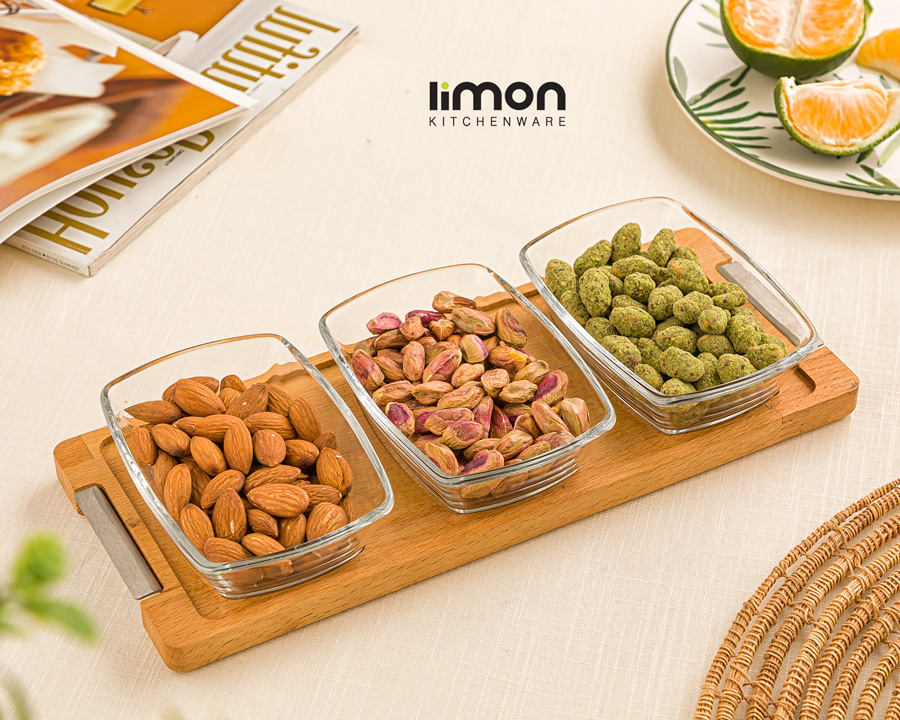 اردورخوری مستطیل پایه چوبی 3عددی کوچک
