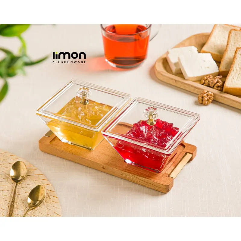 اردوخوری مربع دربدار پایه چوبی 2 عددی کد 2241 — تصویر ۲