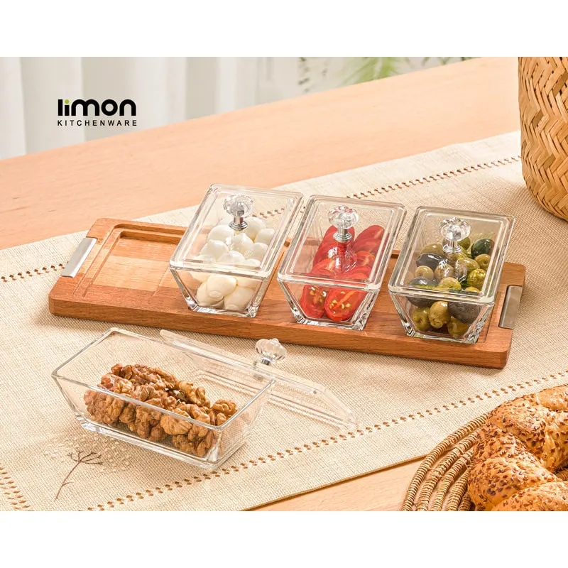 اردوخوری مستطیل دربدار پایه چوبی 4 عددی کد 2249 — تصویر ۲