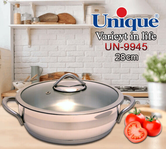 تابه استیل یونیک سایز 28 کد UN-9945 (درب دار دو دسته) — تصویر ۲