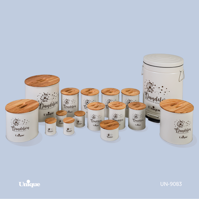 سرویس آشپزخانه یونیک 16 پارچه کد UN-9083 (مدل الیزابت طرح کرم قاصدک قهوه ای - درب بامبو)
