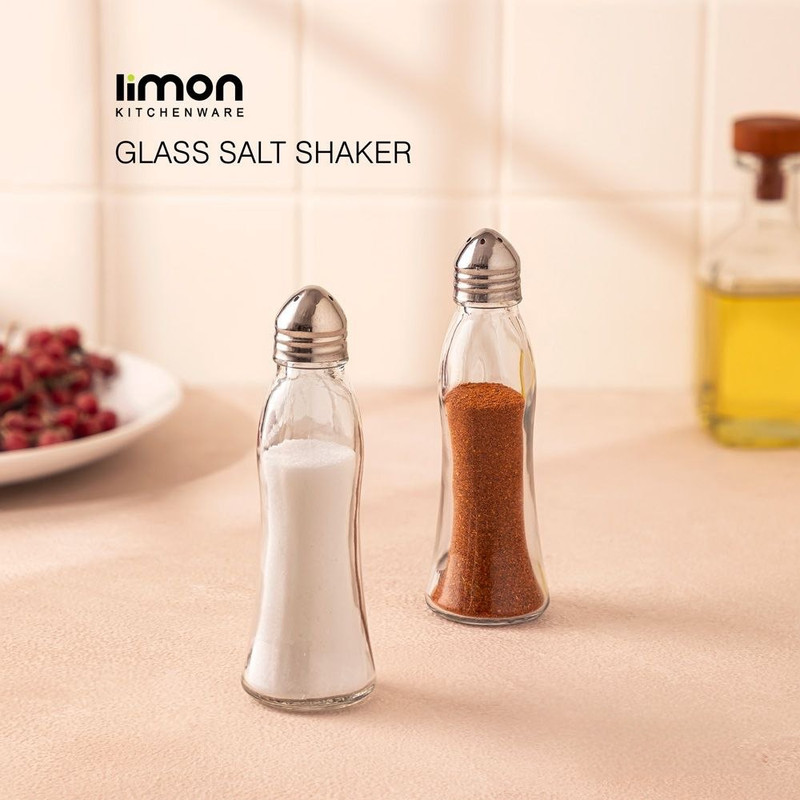نمک‌پاش لیمون مدل شیشه ای درب استیل کد HS2411 مجموعه 2 عددی — تصویر ۳