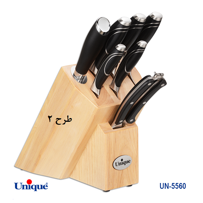 سرویس کارد و ساطور آشپزخانه یونیک کد UN-5560 (8 پارچه با پایه چوبی) — تصویر ۲