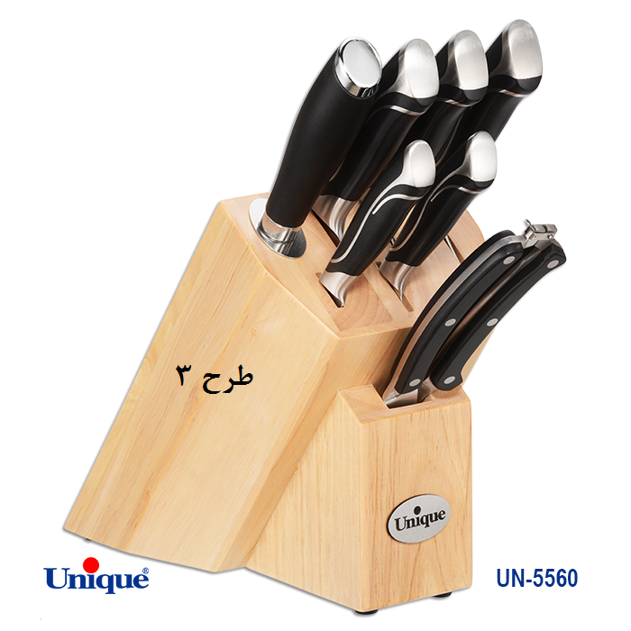 سرویس کارد و ساطور آشپزخانه یونیک کد UN-5560 (8 پارچه با پایه چوبی) — تصویر ۳