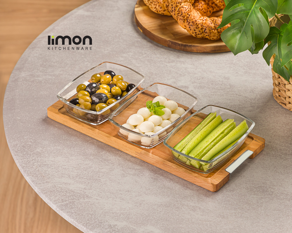 اردورخوری مستطیل پایه چوبی 3 عددی بزرگ