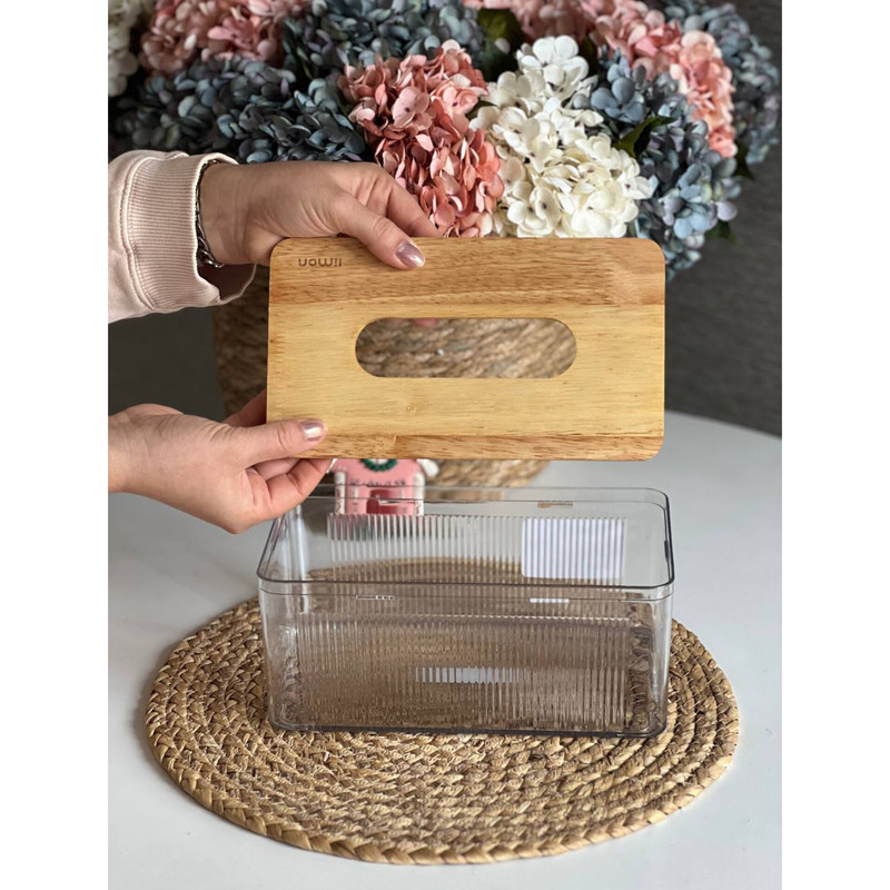 جای دستمال کاغذی لیمون مدل رویه چوبی کد HS2372 — تصویر ۲