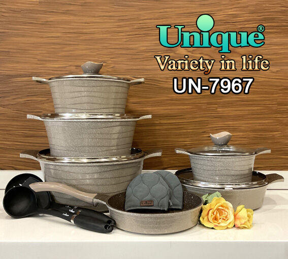 سرویس قابلمه 14 پارچه یونیک مدل لاین رنگ نسکافه ای کد UN-7967