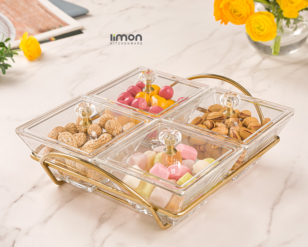 اردورخوری شیشه ای مربع چهارخانه با درب اکرولیک