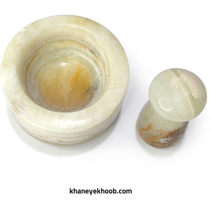 هاون سنگی مرمر طبیعی | زعفران‌ساب و آسیاب دستی ادویه (قطر ۵ سانتی‌متر) — تصویر ۲