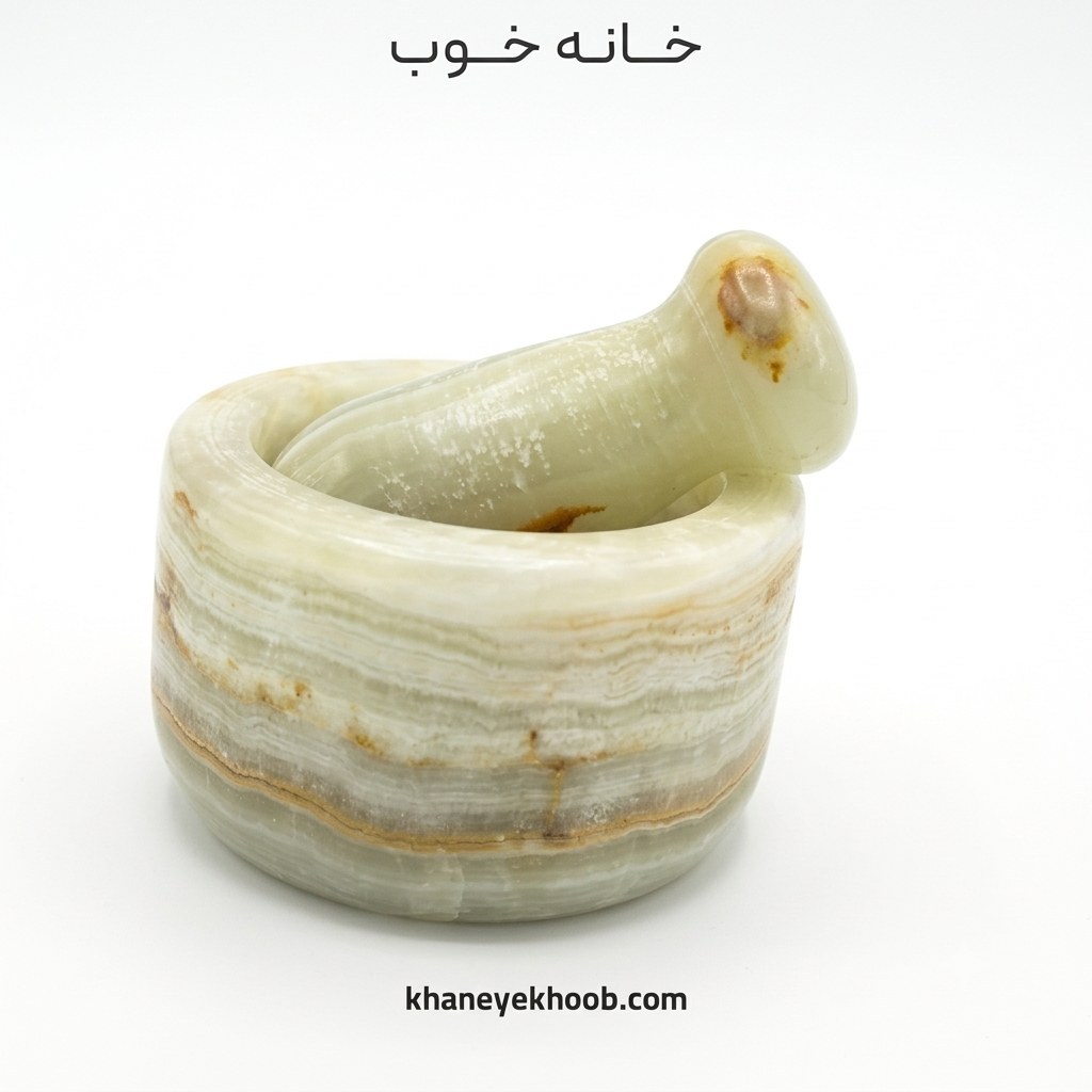 هاون سنگی مرمر طبیعی | زعفران‌ساب و آسیاب دستی ادویه (قطر ۵ سانتی‌متر) — تصویر ۳