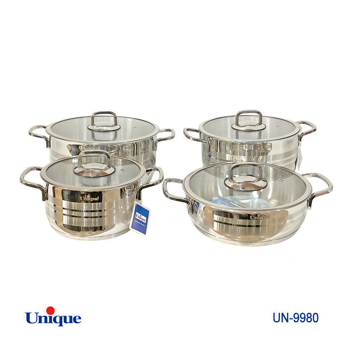 سرویس قابلمه 8 پارچه استیل یونیک کد UN-9980 (درب فلت)