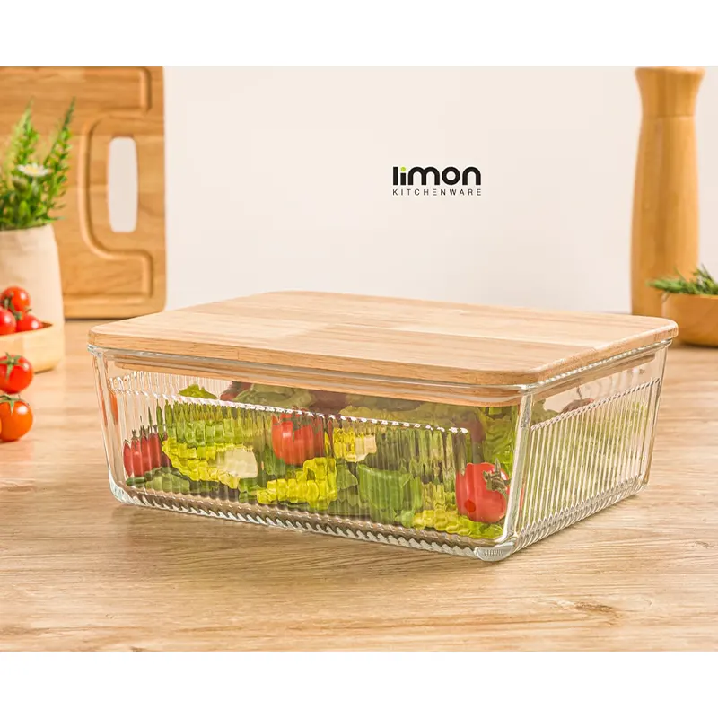 ظرف شیشه‌ ای شیاردار در چوبی لیمون کد 2192 — تصویر ۲