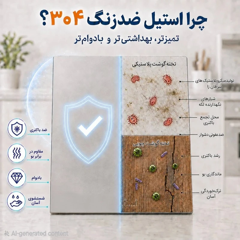 تخته گوشت مدل استیل ضد زنگ سایز 40 در 30 سانتی متر — تصویر ۵