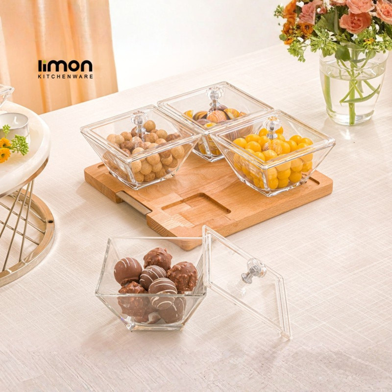 اردوخوری لیمون مدل مربع پایه چوبی کد FIDOKA-2243 مجموعه 4 عددی — تصویر ۲