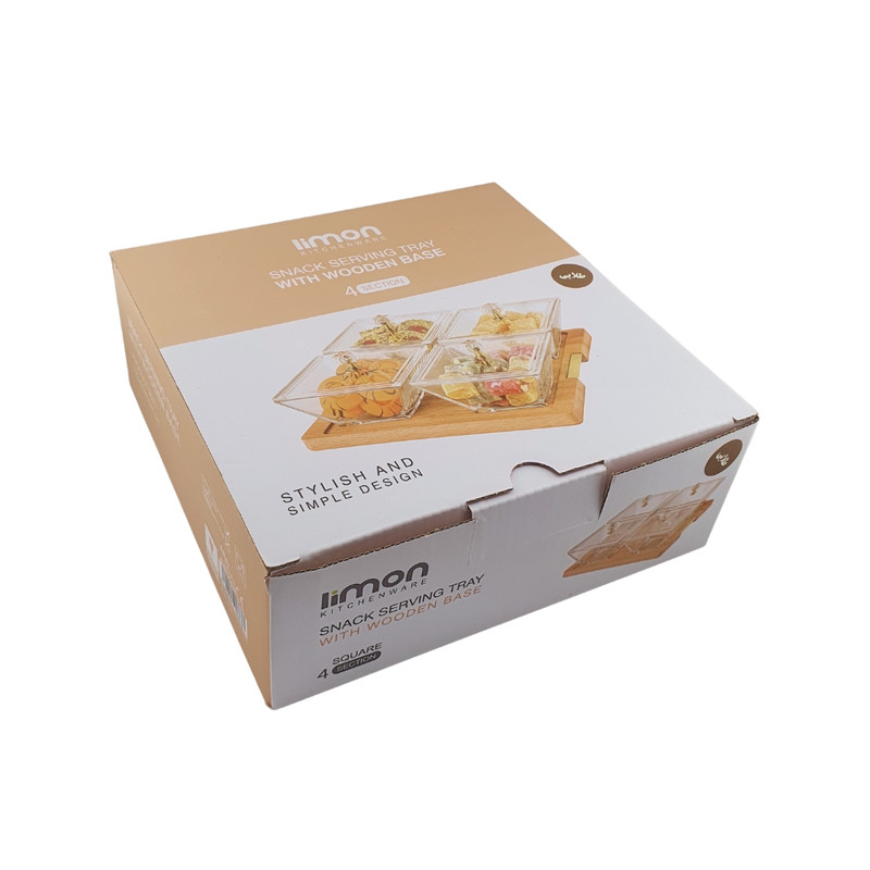 اردوخوری لیمون مدل مربع پایه چوبی کد FIDOKA-2243 مجموعه 4 عددی — تصویر ۴