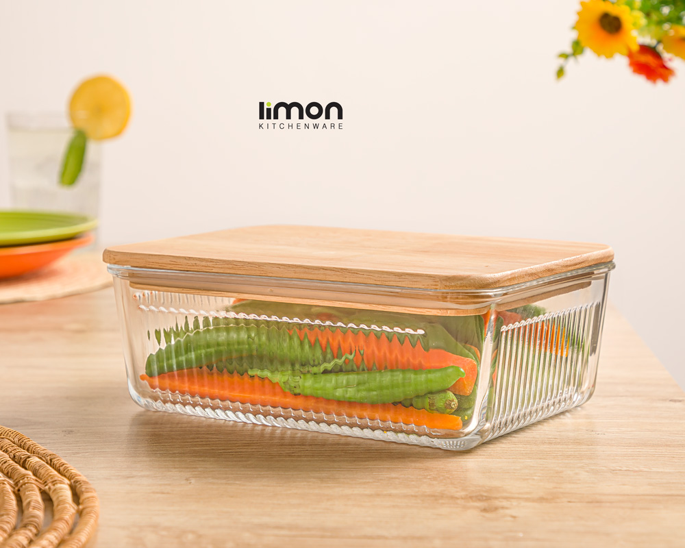 ظرف شیشه ای در چوبی 1.1 لیتر لیمون
