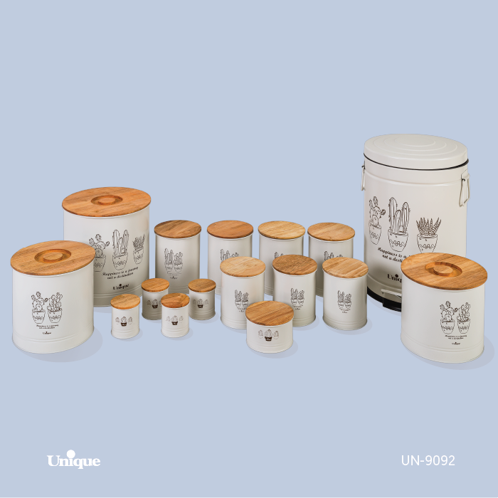 سرویس آشپزخانه یونیک 16 پارچه کد UN-9092 (مدل الیزابت طرح کرم کاکتوس قهوه ای- درب بامبو)