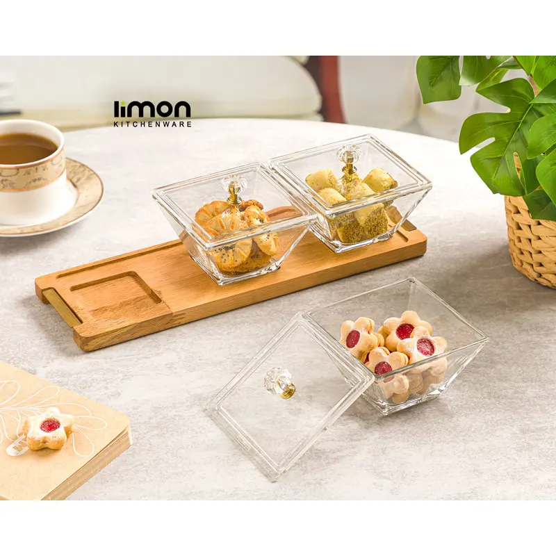 اردوخوری مربع دربدار پایه چوبی 3 عددی کد 2242 — تصویر ۲