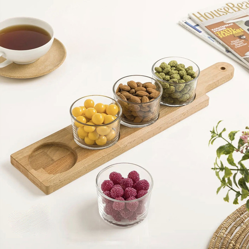 اردوخوری لیمون مدل گرد پایه چوبی کد RM2223 مجموعه 4 عددی — تصویر ۲
