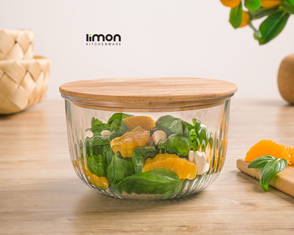 ظرف شیشه ای گرد در چوبی 1.8 لیتر لیمون