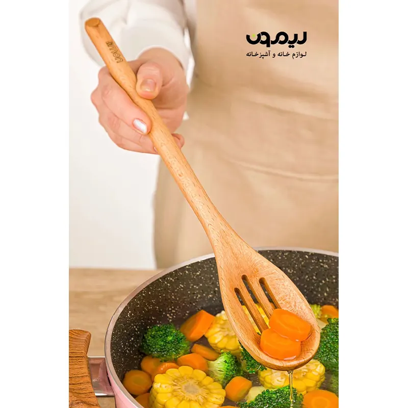 کفگیر شیاردار چوبی لیمون — تصویر ۲
