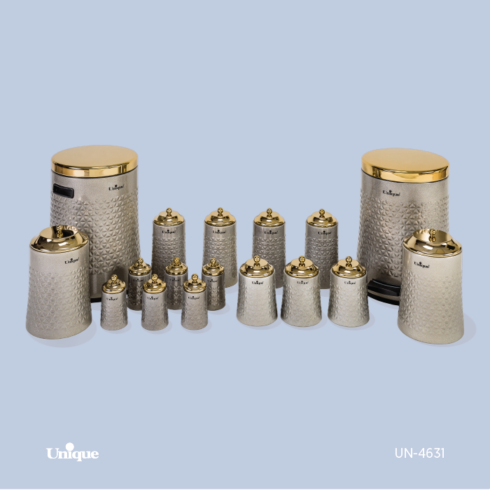 سرویس آشپزخانه یونیک مدل گلکسی 17 پارچه کد Un-4631 (بدنه زیتونی درب طلایی)