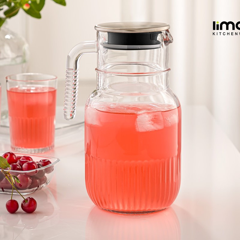 بطری لیمون مدل شیشه ای شیاردار درب استیل کد H2375 — تصویر ۷