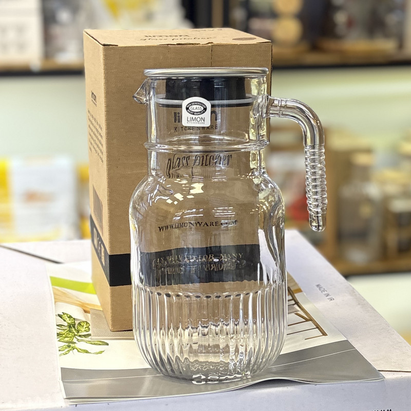 بطری لیمون مدل شیشه ای شیاردار درب استیل کد H2375 — تصویر ۲