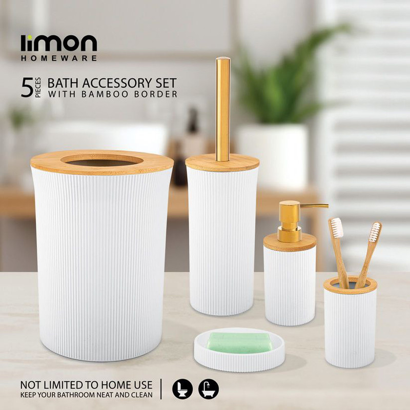 ست سرویس بهداشتی 5 پارچه لیمون مدل درب چوبی کد RM2392 — تصویر ۳
