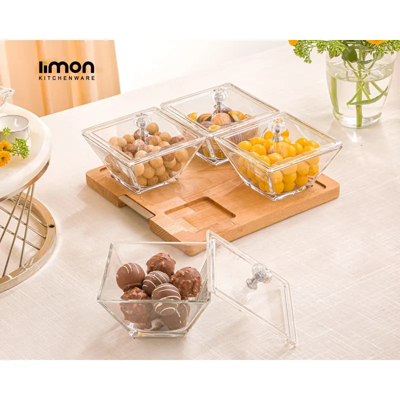 اردوخوری مربع دربدار پایه چوبی 4 عددی کد 2243 — تصویر ۲