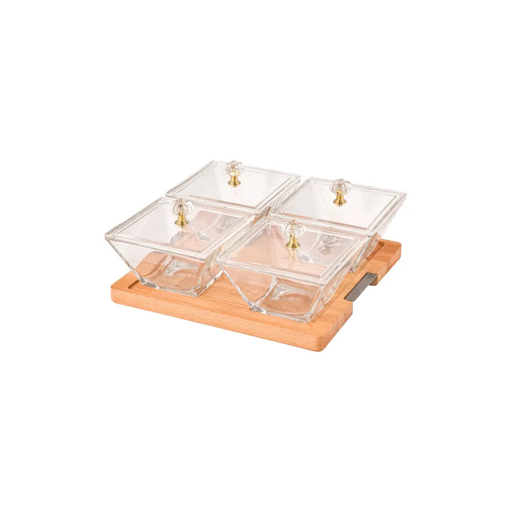 اردوخوری مربع دربدار پایه چوبی 4 عددی کد 2243