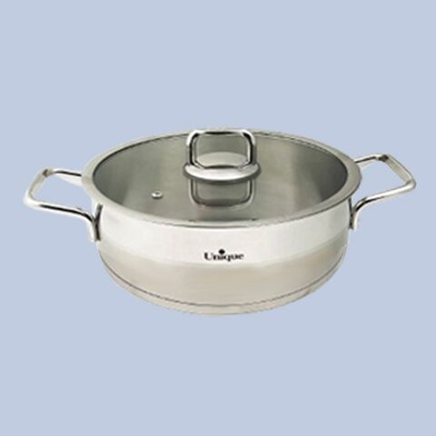تابه استیل یونیک سایز 24 مدل فلت کد UN-9912 (درب دار دو دسته) — تصویر ۲