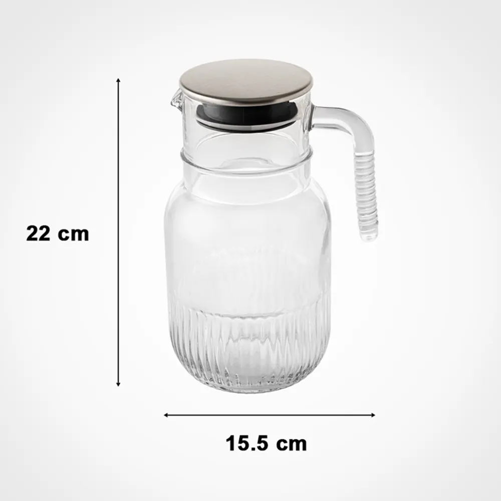 پارچ شیشه ای شیاردار درب استیل لیمون کد 2375 — تصویر ۳