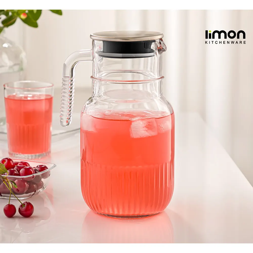پارچ شیشه ای شیاردار درب استیل لیمون کد 2375 — تصویر ۲